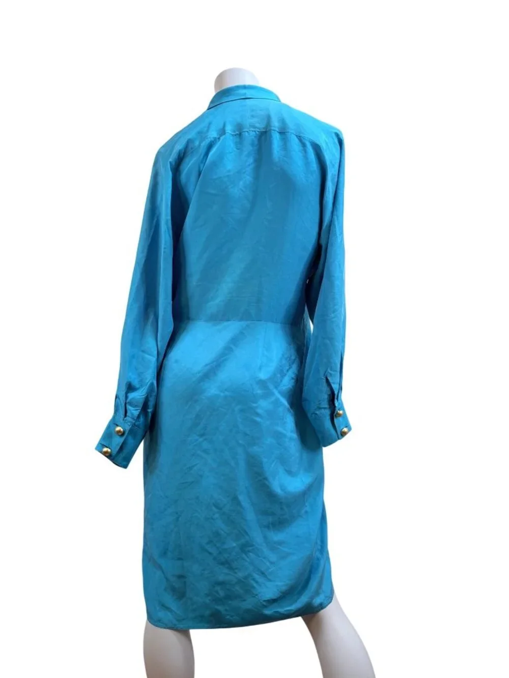 Drapey Wrap 100% Silk 80s Vintage Working Girl Dress Turquoise Sz 8